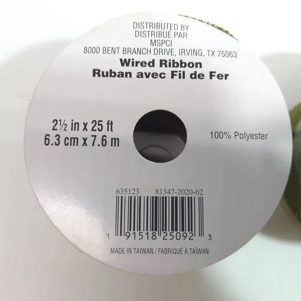 Celebrate It Fall Wired Ribbon Green Gold Edge 2 1/2 in x 25 ft Lot of 2